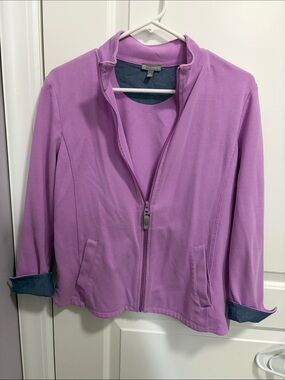 T by Talbots Lilac Full Zip Front Knit Jacket